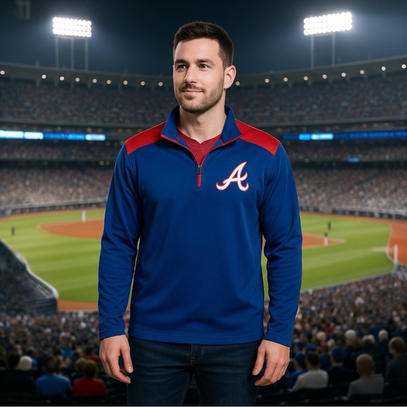 MLB Genuine Merchandise Men's Atlanta Braves 1/4 Zip Pullover Sweater Sz Medium - Picture 2 of 14